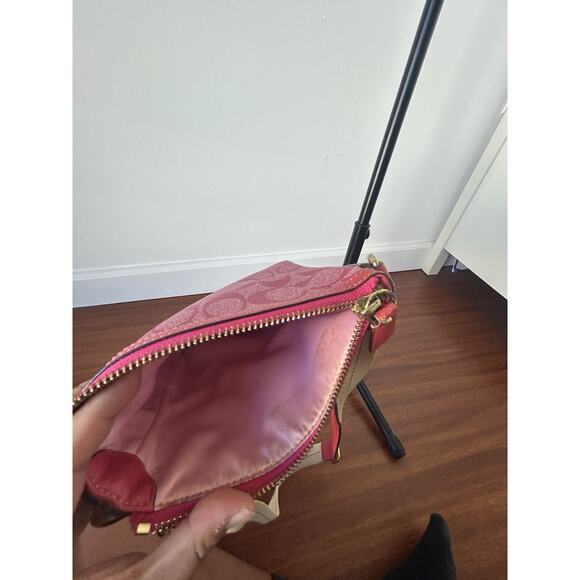 Y2K Coach Satchel Crossbody Purse Bag Hot Pink Signature C Coated Canvas Leather - Picture 4 of 9